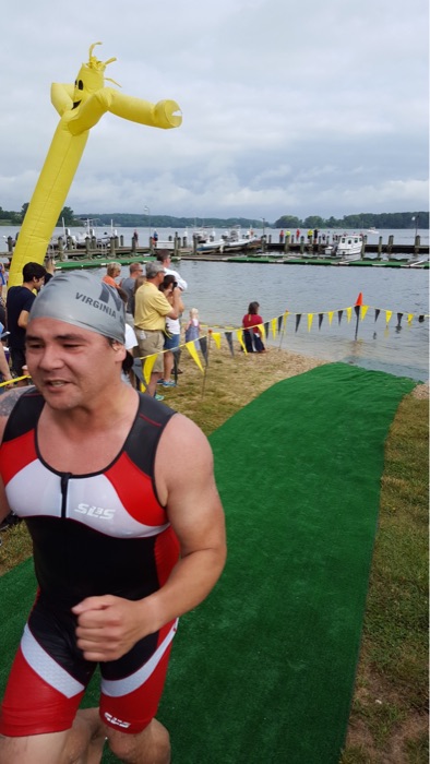Adam at the Fort Ritchie Triathlon, out of the swim, 2017